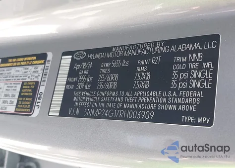 2024 Hyundai Santa Fe Hybrid Sel from USA, damaged, VIN 5NMP24G17RH003909